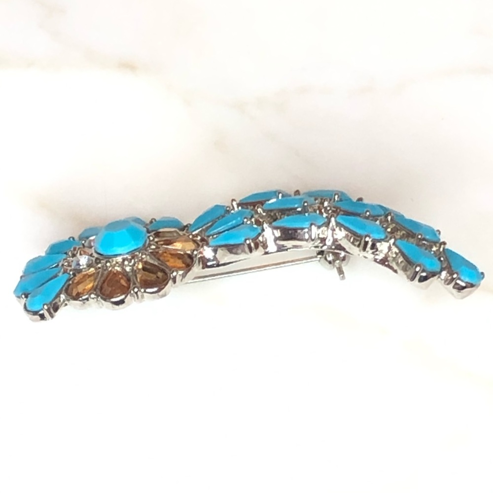 Unique Turquoise Tan Rhinestone Brooch - Picture 5 of 9